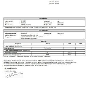 Sciroxx Testodex Enanthate 250 lab report (February 11, 2016)