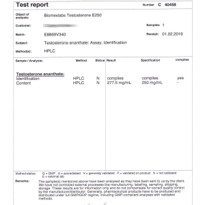 Biomex Labs Testosterone E250 (Batch E8869V340)