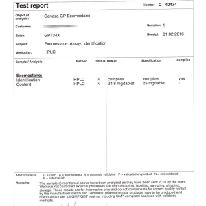 GP Exemestane (Batch GP134X) March 9, 2016