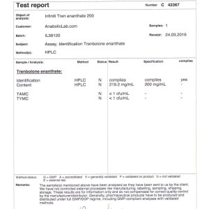 Infiniti Labs Tren Enanthate 200 lab report (April 14, 2016)