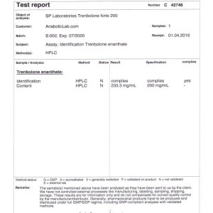 SP Labs Trenbolone Forte 200 lab report (April 14, 2016)