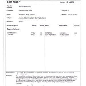 Geneza Pharmaceuticals GP Oxy lab report (April 27, 2016)