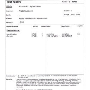 Accordo Rx Oxymetholone lab report (May 19, 2016)