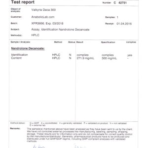 Valkyrie Pharma Deca 300 lab report (April 22, 2016)