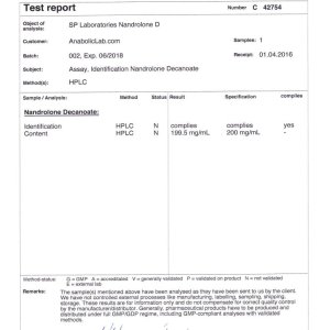 SP Laboratories Nandrolone-D lab report (April 25, 2016)