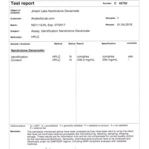 Jintani Labs Nandrolone Decanoate lab report (April 25, 2016)