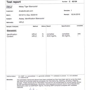 Malay Tiger Stanozolol lab report (May 9, 2016)