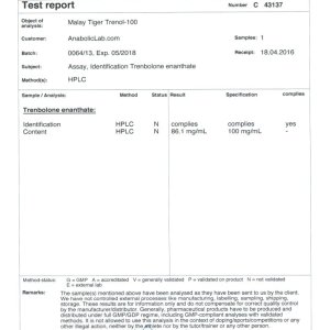 Malay Tiger Trenol-100 lab report (July 25, 2016)