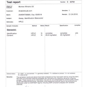 Biomex Labs Winstrol 20 lab report (May 6, 2016)