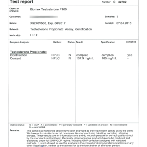 Biomex Test P100 (Batch X5270V506)