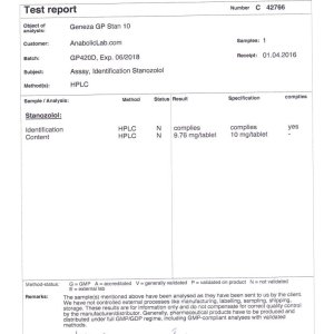 Geneza Pharma GP Stan 10 lab report (May 6, 2016)