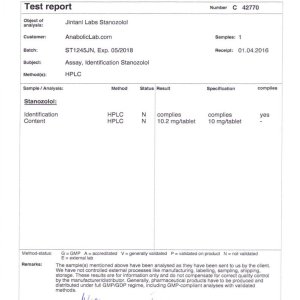 Jintani Labs Stanozolol lab report (May 6, 2016)