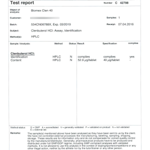 Biomex Clen 40, July 28, 2016 (Batch 534CN06788X)