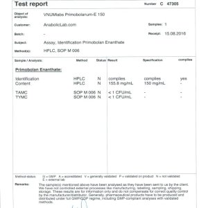 VNUM Labs Primobolanum-E 150 lab report (September 23, 2016)