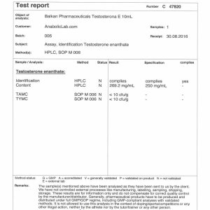 Balkan Pharma Testosterona E 10ml vial lab report (September 21, 2016)