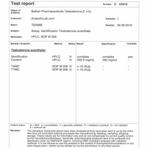 Balkan Pharma Testosterona E 1ml ampule lab report (September 21, 2016)