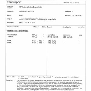 SP Labs SP Enanthate lab report (September 21, 2016)