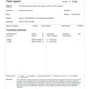 Primo of the Gods Primobolan Enanthate lab report (September 26, 2016)