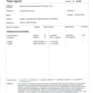 Balkan Pharmaceuticals Primobol 1ml Ampule Lab Report (September 26, 2016)