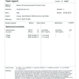 Balkan Pharmaceuticals Primobol 10ml lab report (September 26, 2016)