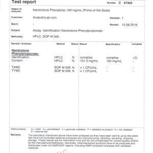 Primo of the Gods Nandrolone Phenylprop lab report (September 29, 2016)