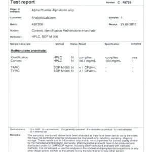 Alpha Pharma Alphabolin lab report (October 18, 2016)