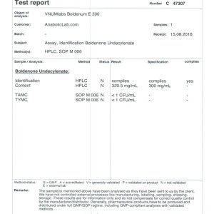 VNUM Labs Boldenum EQ 300 lab report (October 31, 2016)