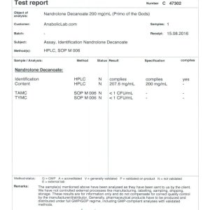 Primo of the Gods Nandrolone Decanoate lab report (October 18, 2016)