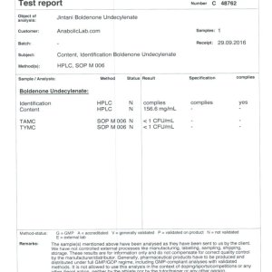 Jintani Labs Boldenone Undecylenate lab report (October 31, 2016)