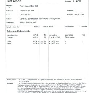 Pharmacom Labs PHARMA Bold 300 lab report (October 31, 2016)