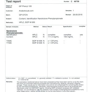 Geneza Pharma GP Phenyl 100 lab report (November 17, 2016)