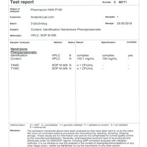 Pharmacom Labs PHARMA Nan P100 lab report (November 18, 2016)