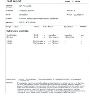 Geneza Pharma GP Prima 100 lab report (November 17, 2016)