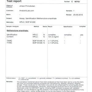 Jintani Labs Methenolone Enanthate lab report (November 17, 2016)