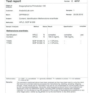 Dragon Pharma Primobolan 100 lab report (November 17, 2016)