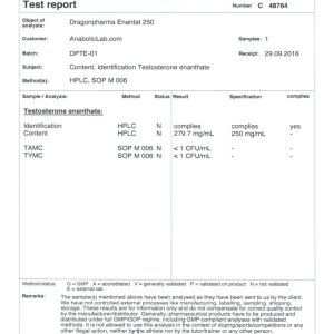 Dragon Pharma Enantat 250 lab report (November 17, 2016)