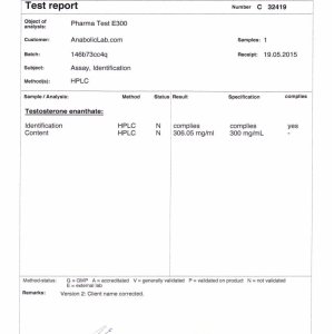 Pharmacom Labs PHARMA Test E300 lab report (June 2, 2015)