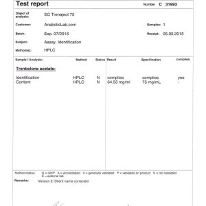 EuroChem Labs EC Trenaject 75 lab report (June 2, 2015)