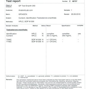 Geneza Pharma GP Test Enanth 250 lab report (November 17, 2016)