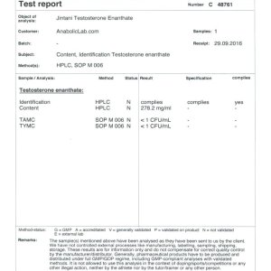 Jintani Labs Testosterone Enanthate Lab Report