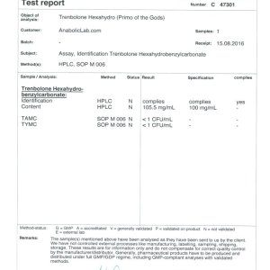 Primo of the Gods Trenbolone Hexahydro lab report