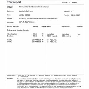 Primus Ray Labs Boldenone Undecylenate lab report (July 24, 2017)