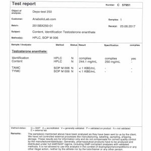 Unigen Depo-Test 250 lab report (July 24, 2017)