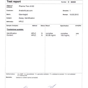 Pharmacom Labs PHARMA Tren A100 lab report (June 2, 2015)