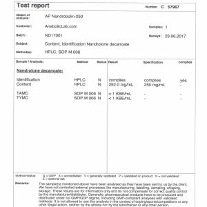 Alpha Pharma Nandrobolin-250 ampules lab report (July 28, 2017)