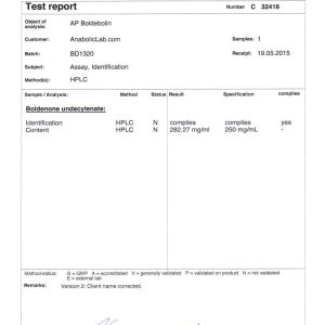 Alpha Pharma Boldebolin lab report (June 2, 2015)