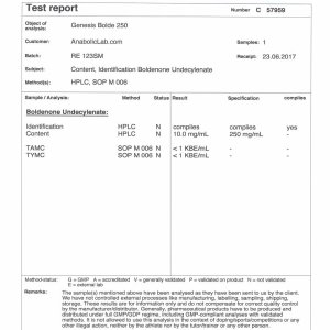 Genesis Rejuvenation Products Bolde 250 lab report (July 24, 2017)