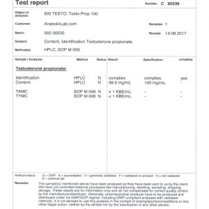 SIS Laboratories TESTO Testo-Prop 100 lab report (September 15, 2017)