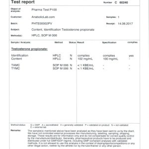 Pharmacom Labs PHARMA Test P100 lab report (September 15, 2017)