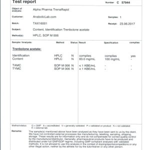 Alpha Pharma TrenaRapid lab report (September 18, 2017)